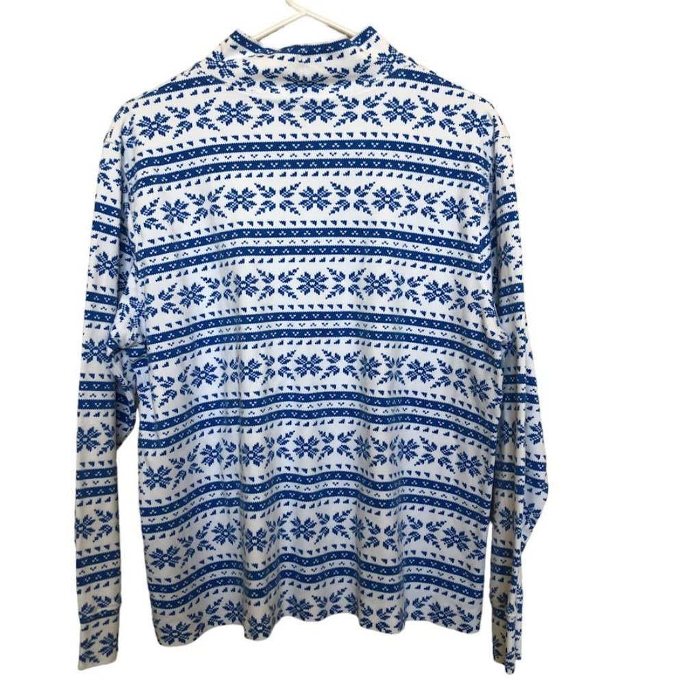 Lands' End Mock Turtle Long Sleeve Snowflake White & Blue 100% Cotton L/P 14-16